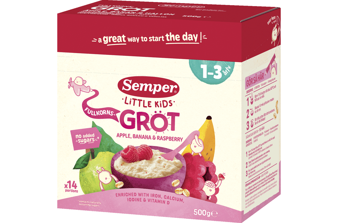 Fullkornsgröt Apple, banana & raspberry 1-3 år från Semper Barnmat