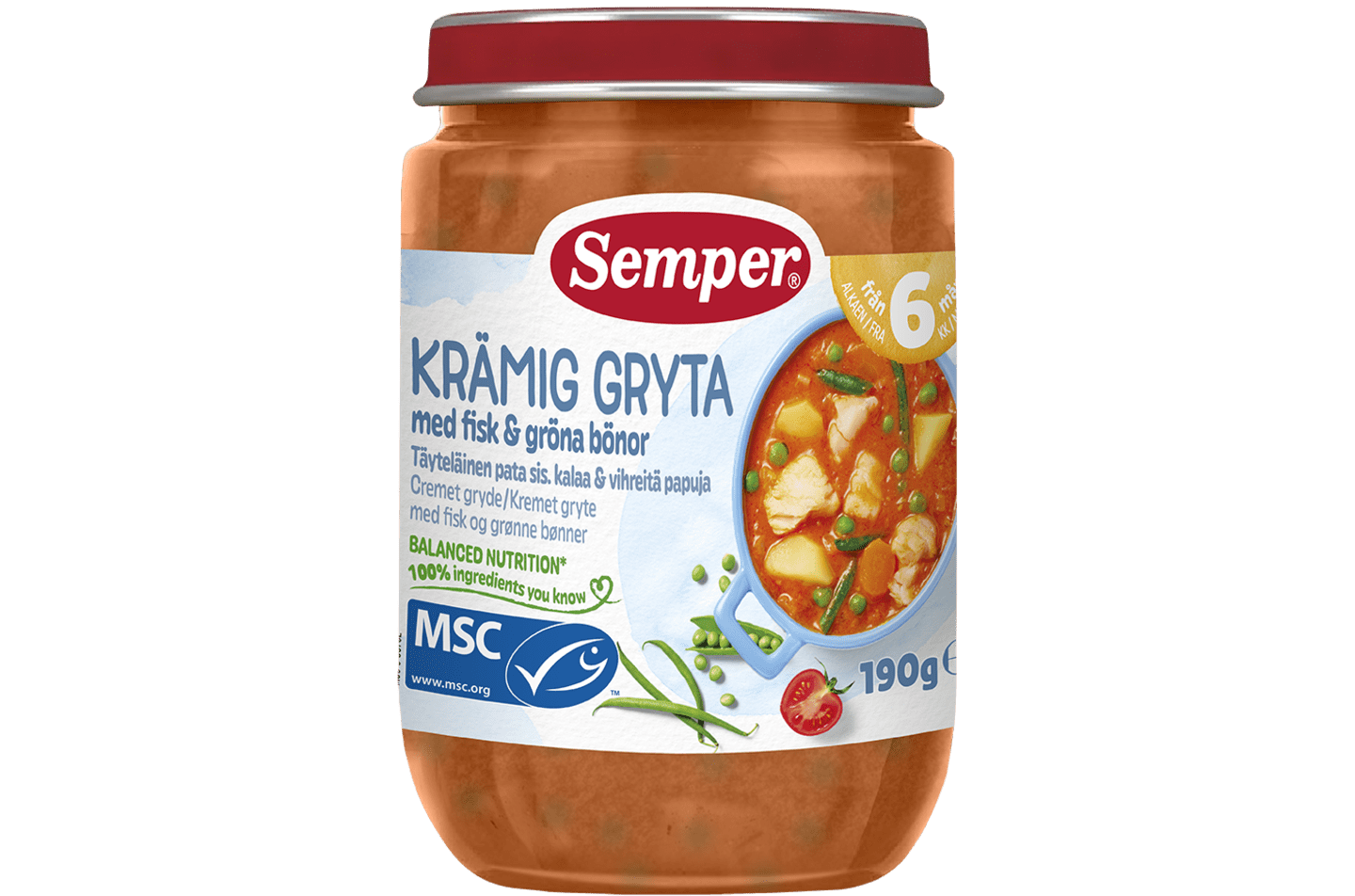 Semper Cremet gryde med fisk & grønne bønner fra 6 måneder fra Semper Børnemad