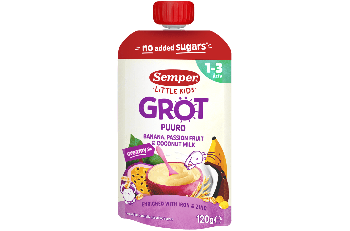 Ätklar gröt Little Kids Passionsfrukt, banan & kokosmjölk från Semper Barnmat