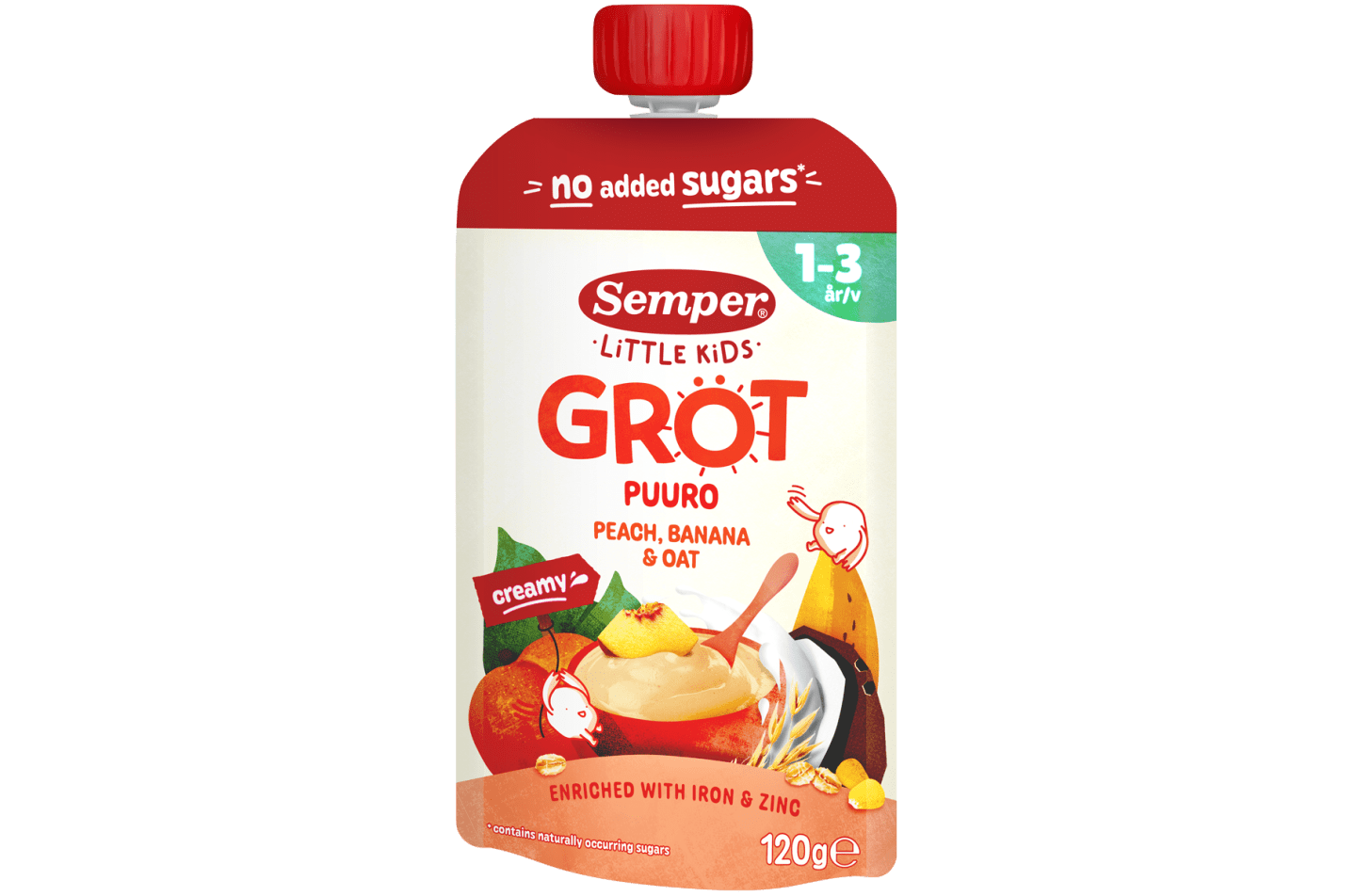 Ätklar gröt Little Kids Persika, banan & havre från Semper Barnmat