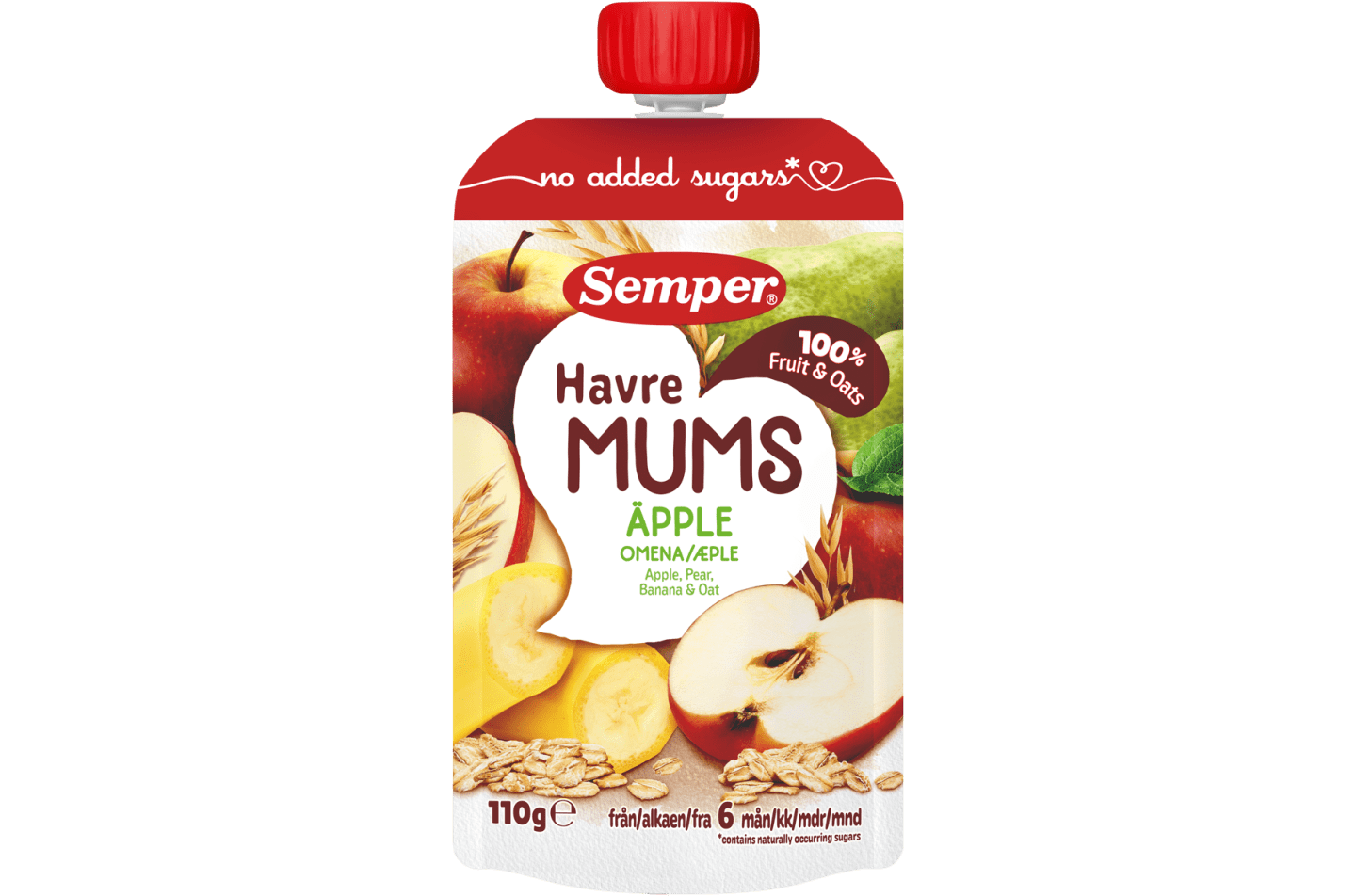 Semper Havremums med æble i klemmepose fra 6 måneder