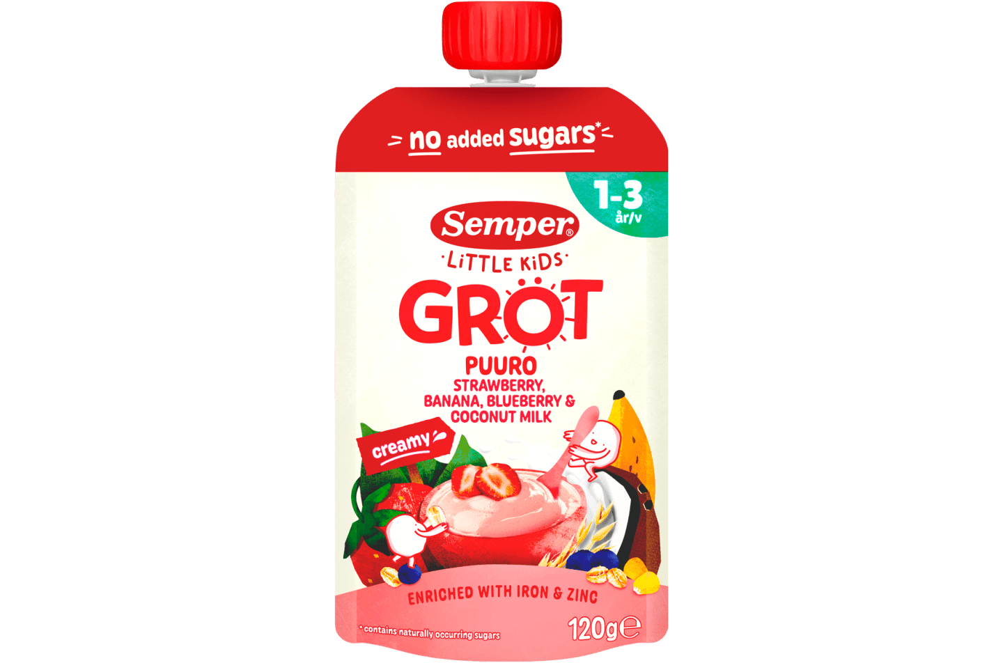 Little Kids grøtklemmepose jordbær, banan og havre 1–3 år