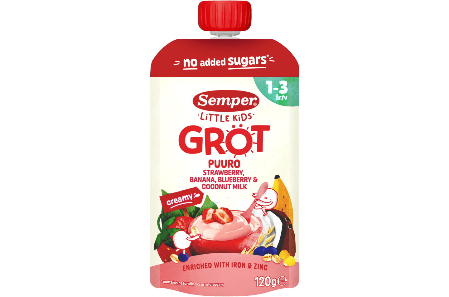 Puuro Mansikka, banaani, mustikka & kookosmaito 120g