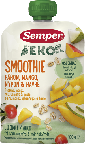 Luomu Smoothie päärynä, mango, ruusunmarja & kaura 6kk | Semper Lastenruoat