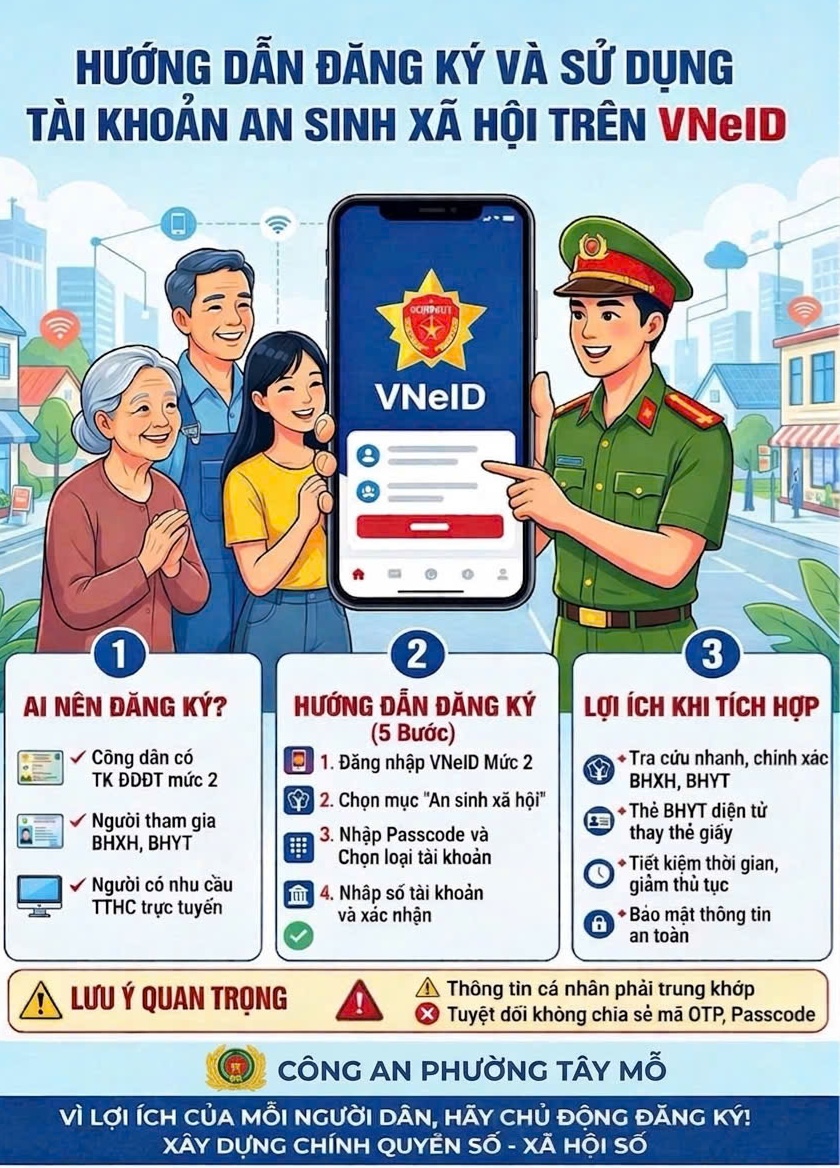 5 bước đơn giản tích hợp tài khoản an sinh xã hội trên VNeID