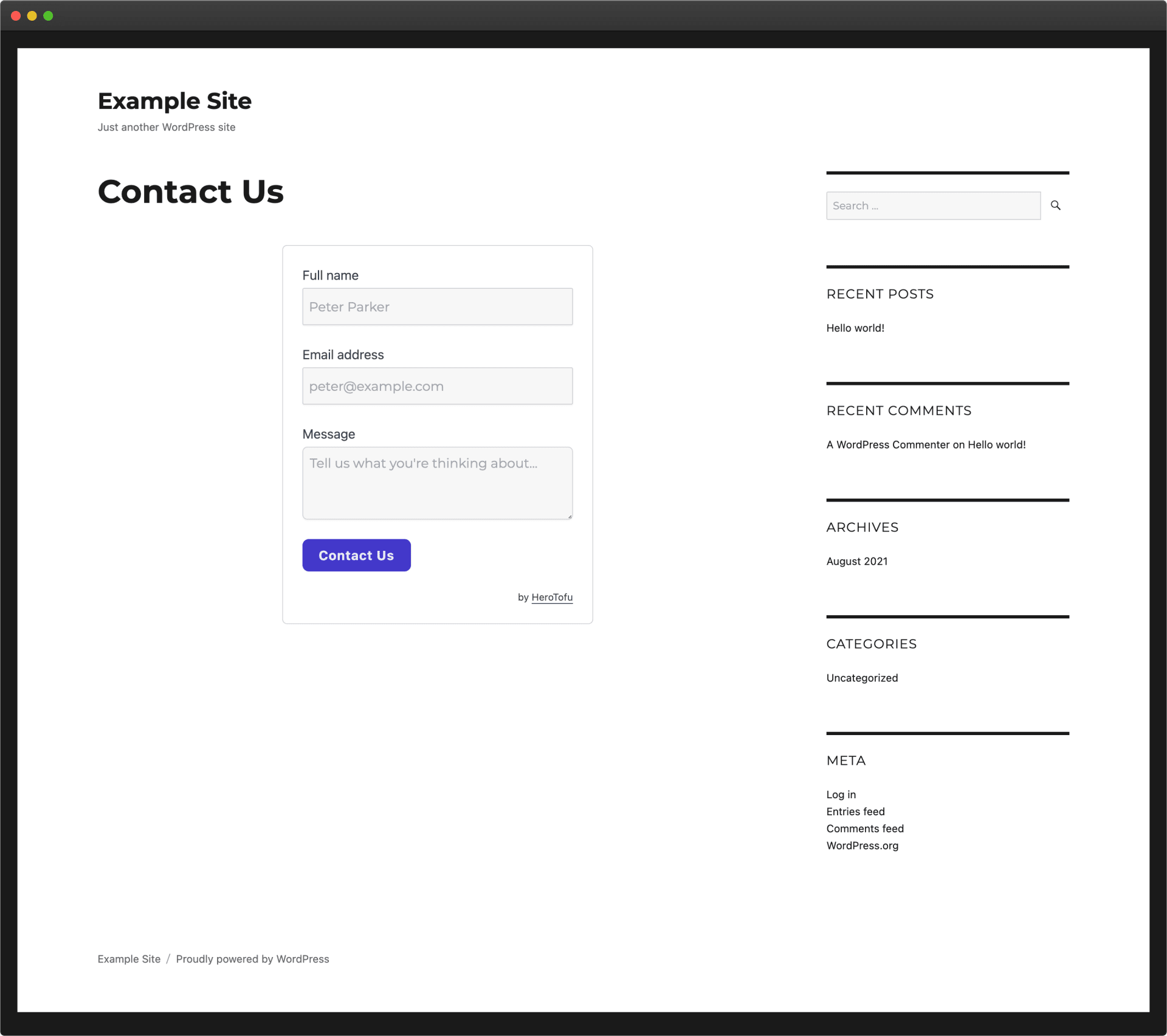 WordPress Contact Page Form