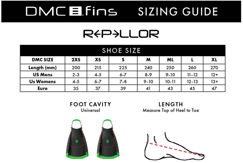 DMC Rescue Fins Size Chart