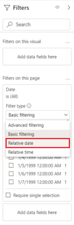 Power BI Date Slicer - Selecting Relative Date option