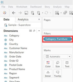 tableau filter: dimension filter filtered data