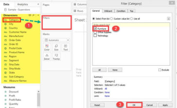 tableau filter: dimension filter step123