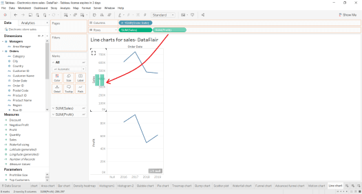 tableau line chart: drag measure to line chart in tableau