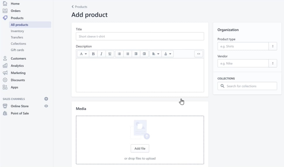 Shopify Website Builder: Add Product