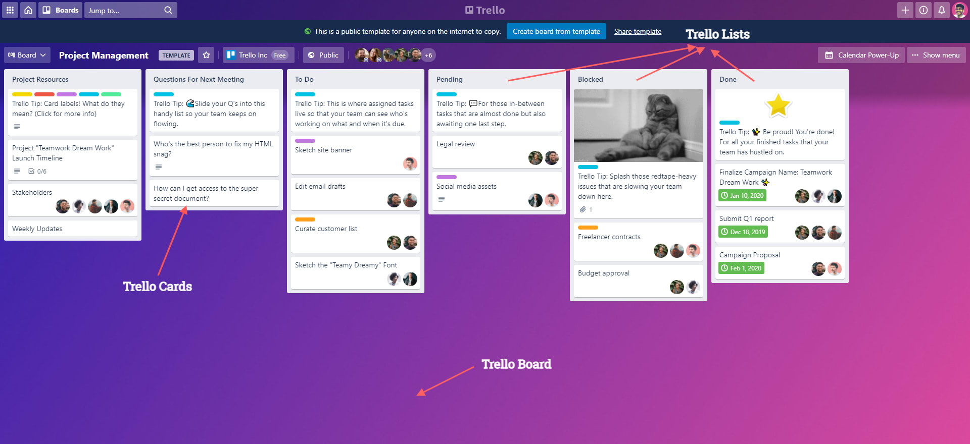 Investor relations team using a Trello board to track earnings calls, press releases, and shareholder queries