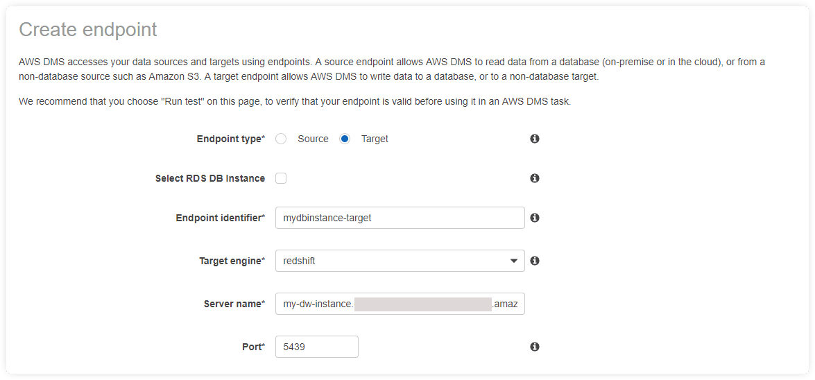 create endpoint aurora to redshift