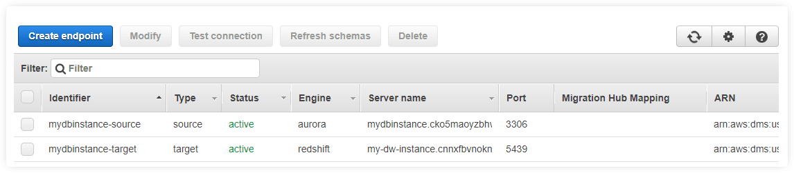 create endpoint for aurora to redshift