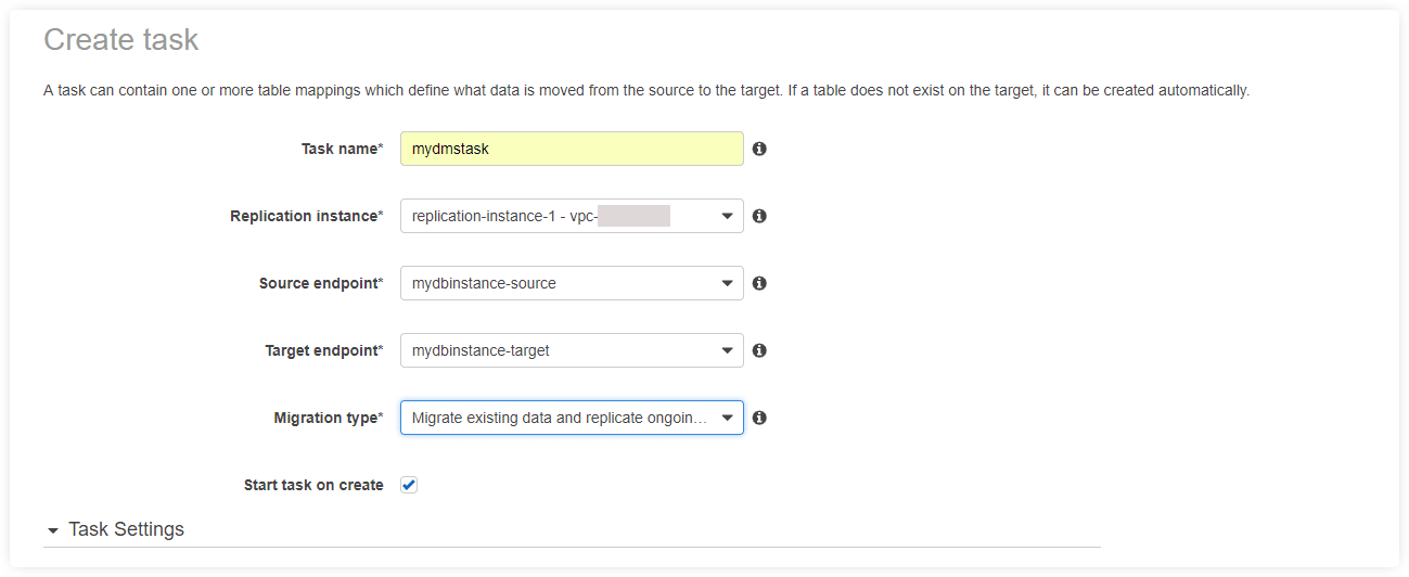 create task aurora to redshift migration