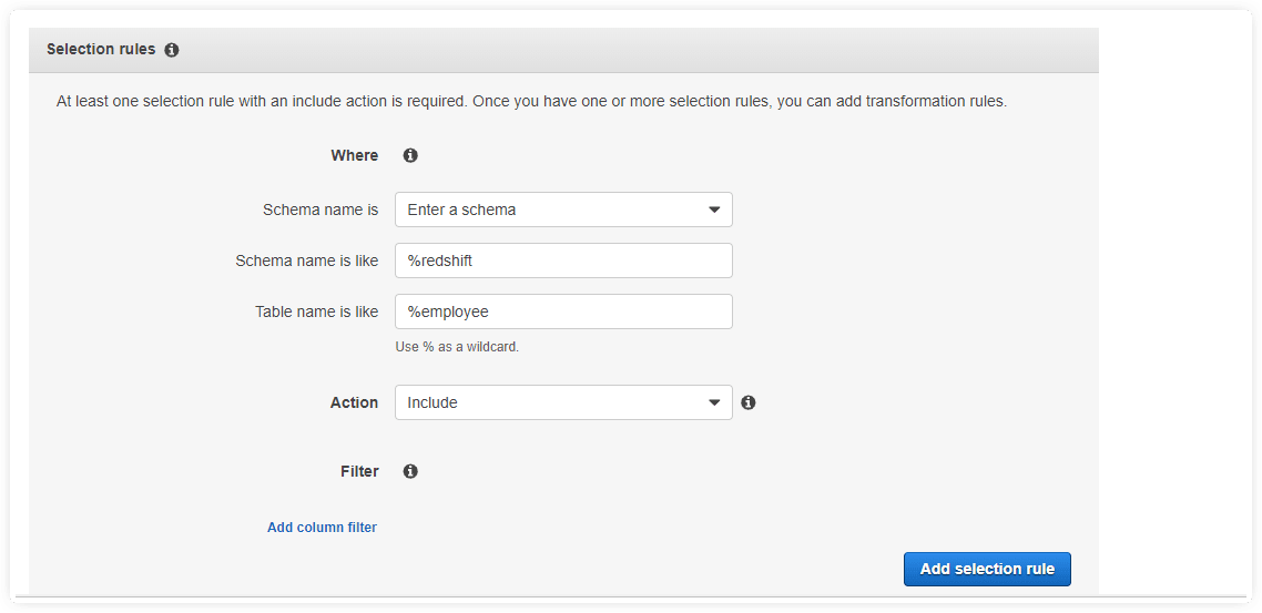 aurora to redshift selection rules
