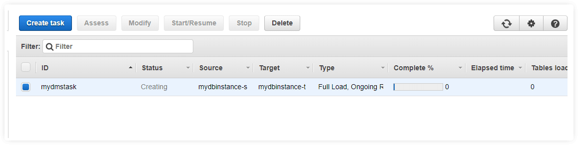 create task aurora to redshift replication