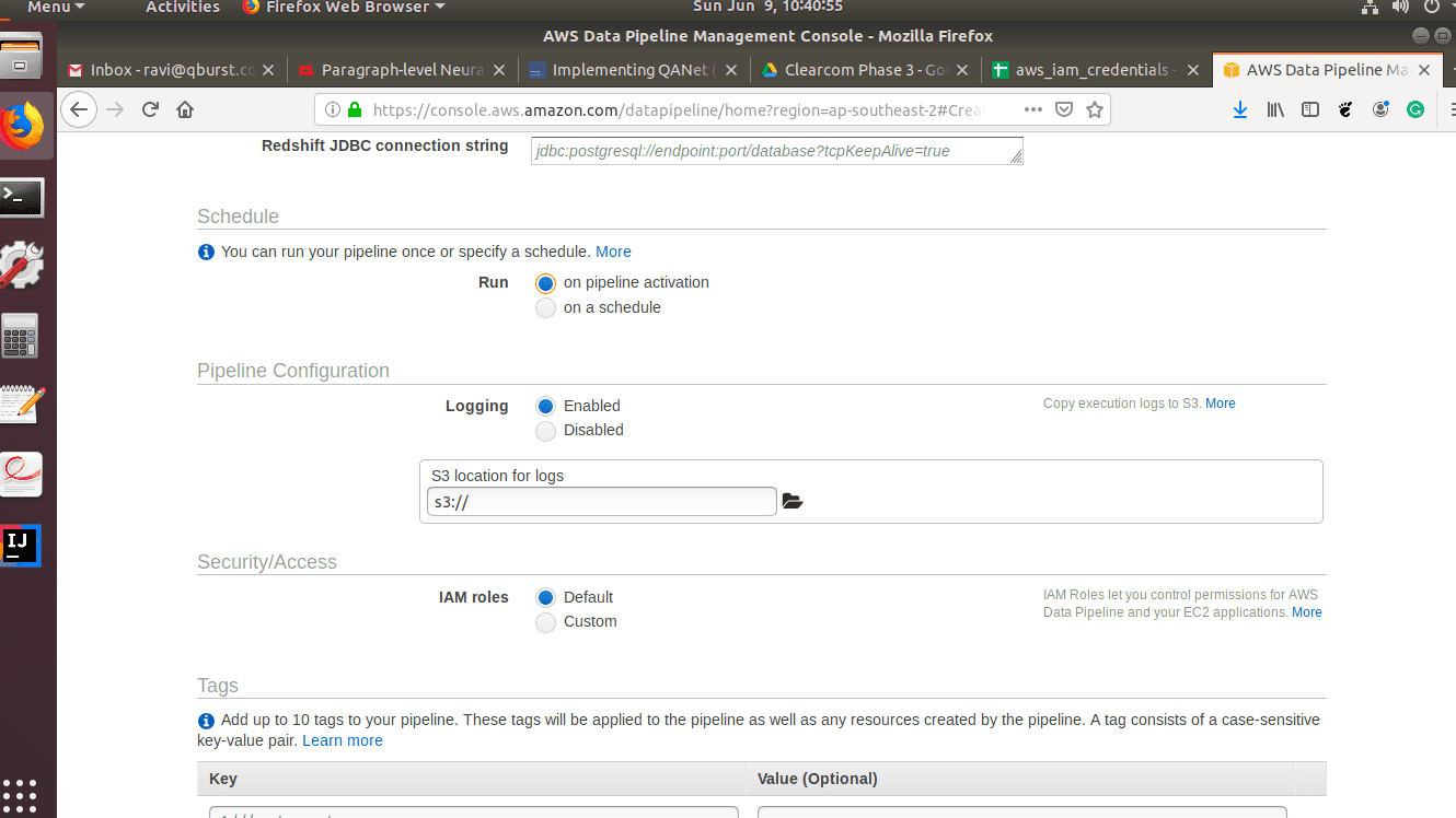 AWS data pipeline: Select the schedule for the activity to run