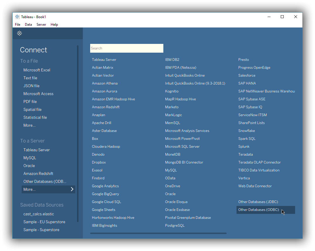 ODBC Connection in Tableau.