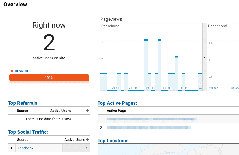Google Analytics Real-Time Views.