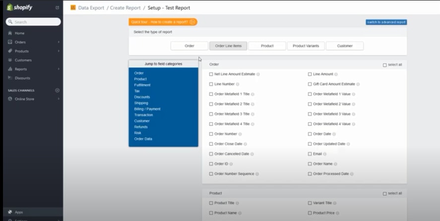 Exporting Shopify data as CSV.