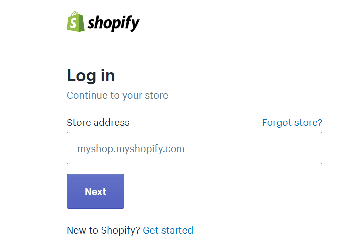 Shopify login page.