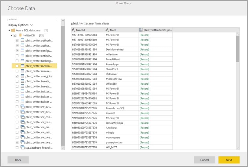Choosing data from Azure Data Lake.