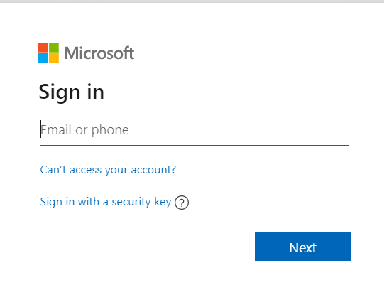 Power BI Login Page.