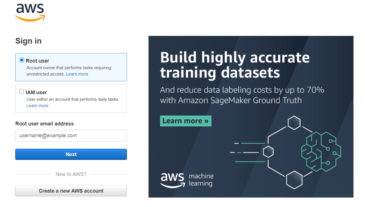 Signing in to AWS Console.