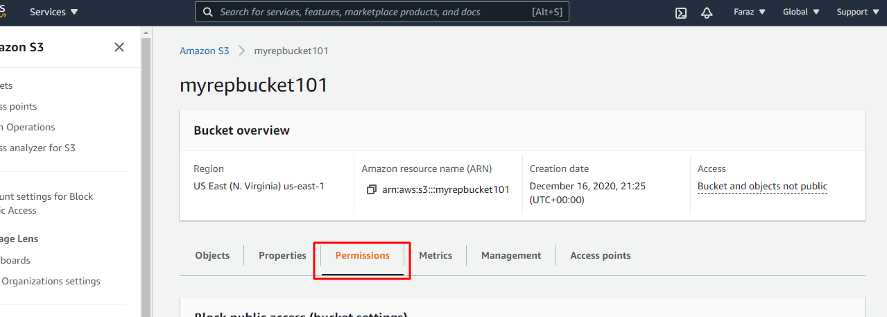 Selecting the permissions option.