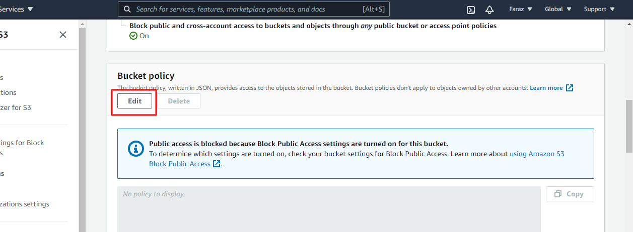 Editing the Bucket Policy.