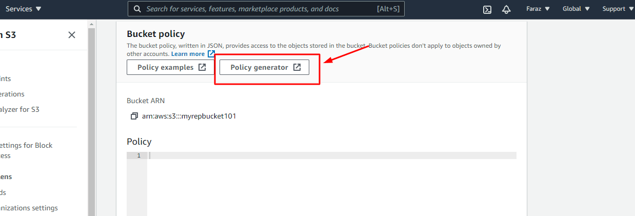 Selecting the Policy generator.