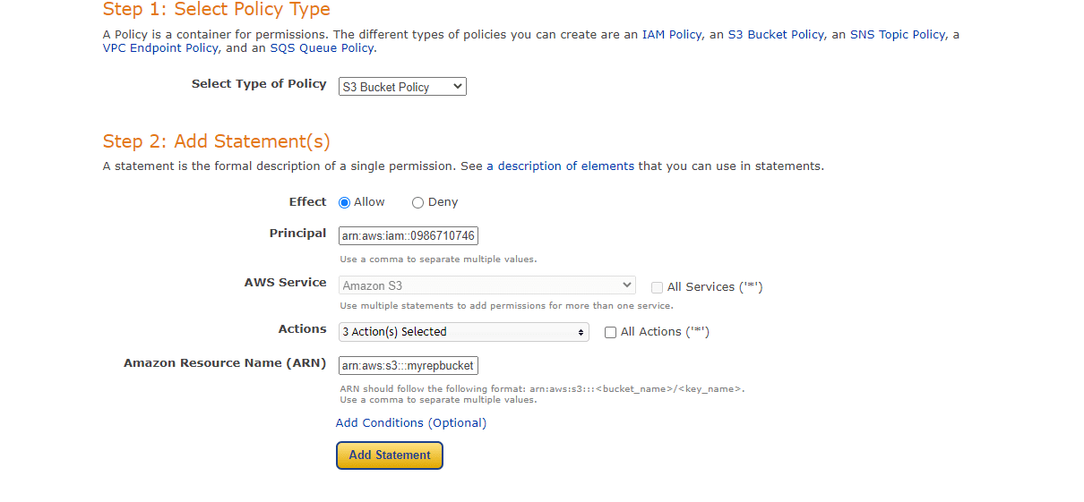 Selecting Bucket Policy.