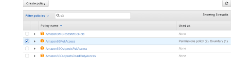 Selecting the Policy Permissions .