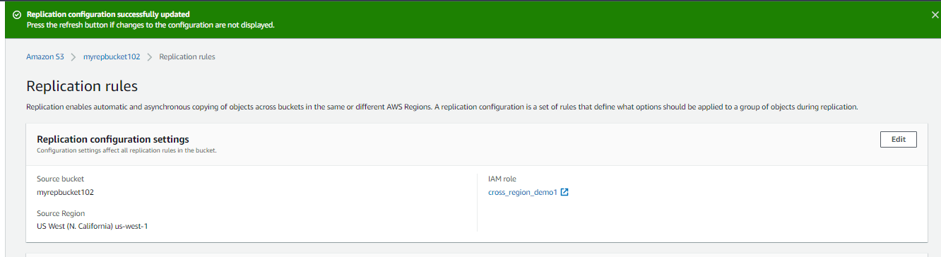 Cross Region Replication Enabled.