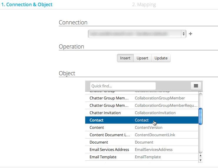 dataloader.io - connection & object