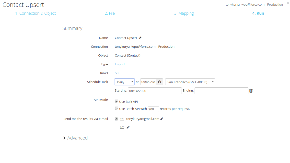 Contact Upsert Summary.