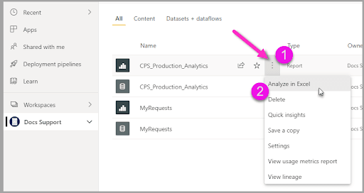 Analyze in Excel Option - Power View Excel