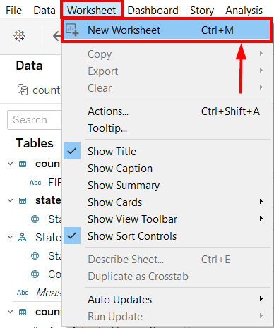 Tableau New Worksheet