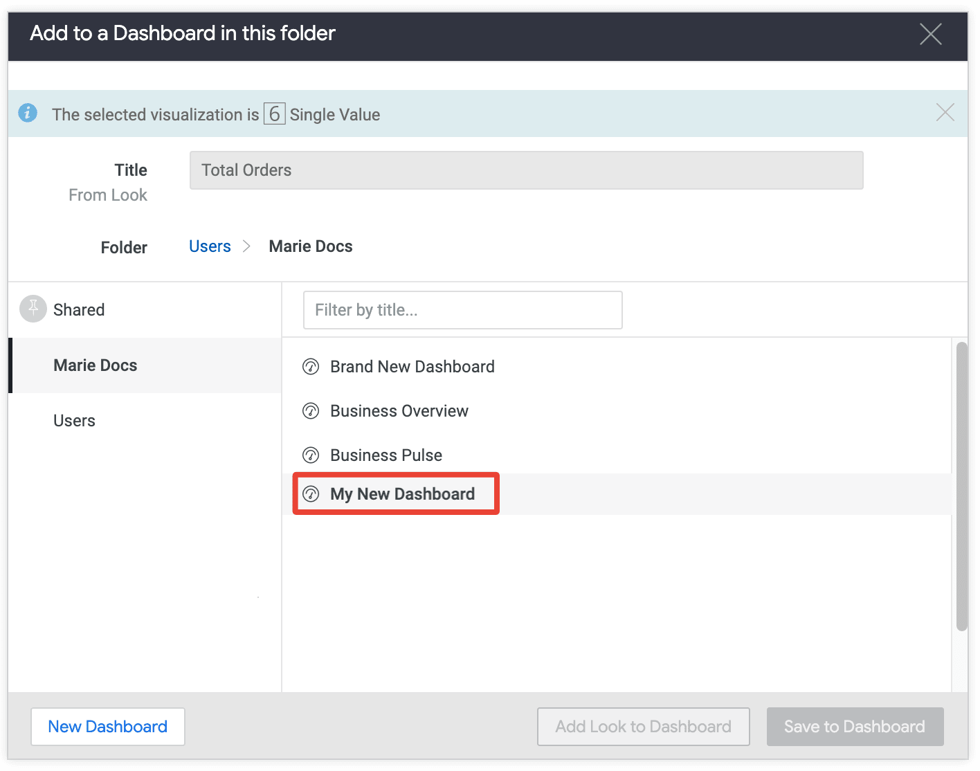 Add to a Dashboard Window