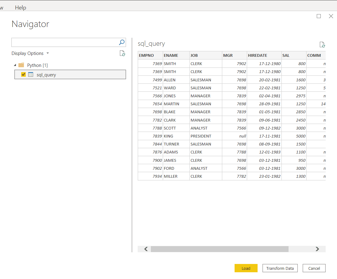 SQL SERVER TO POWER BI: SELECT TABLE