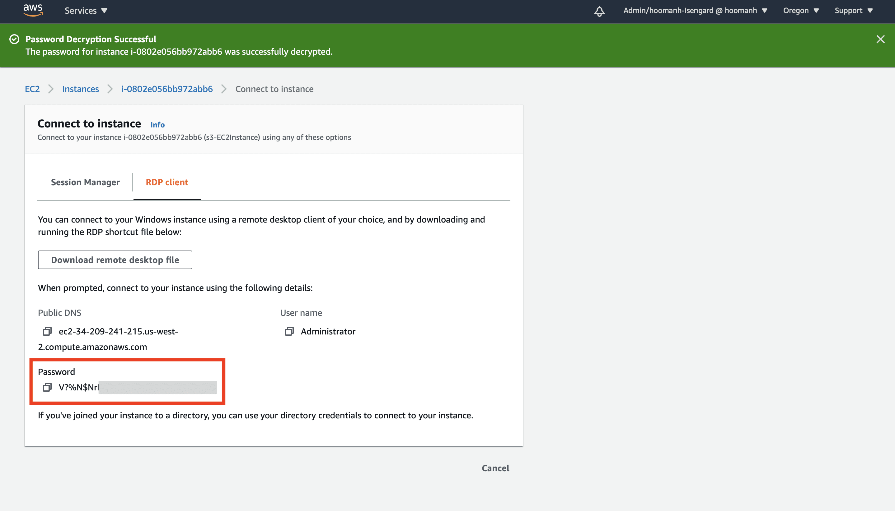 SQL Server to S3: Copy RDP Client Password