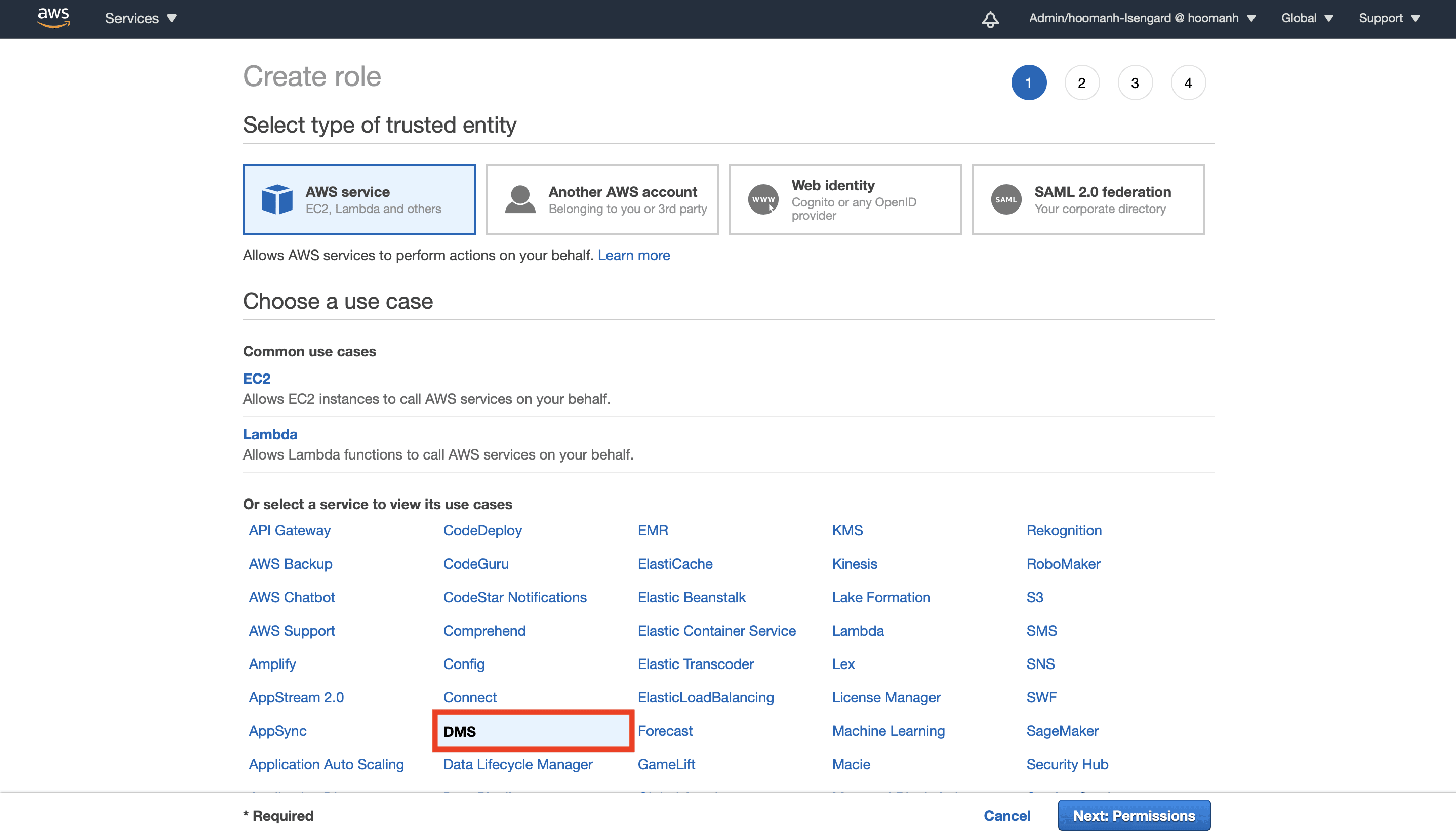 SQL Server to S3: Create IAM Role