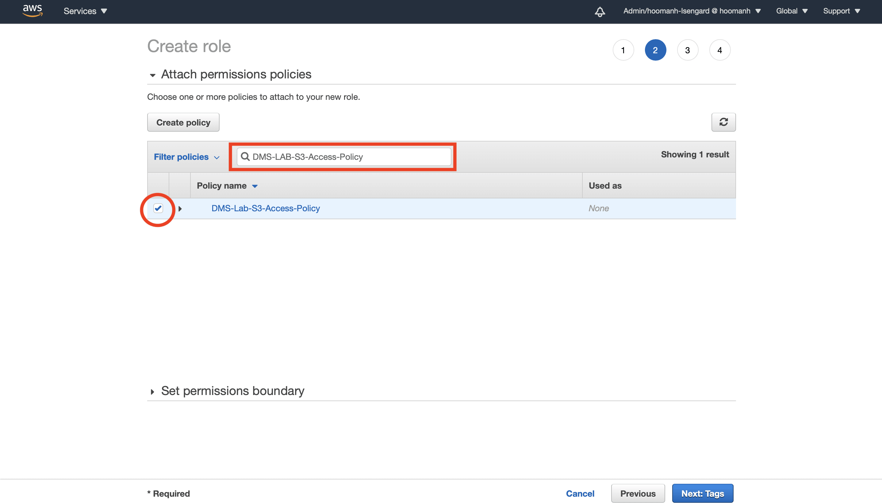 SQL Server to S3: Connect Role to Policy