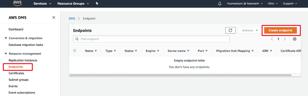 SQL Server to S3: DMS Console endpoints