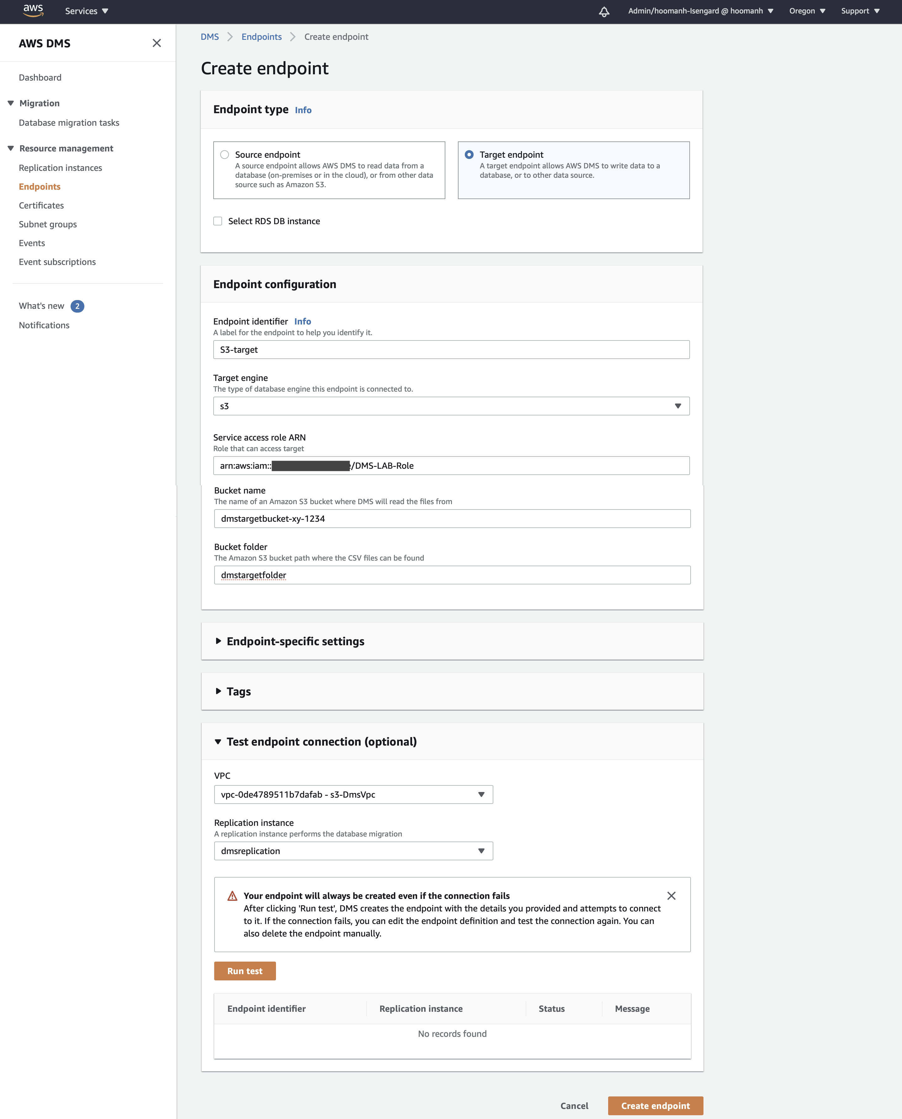 SQL Server to S3: Target DMS Endpoint