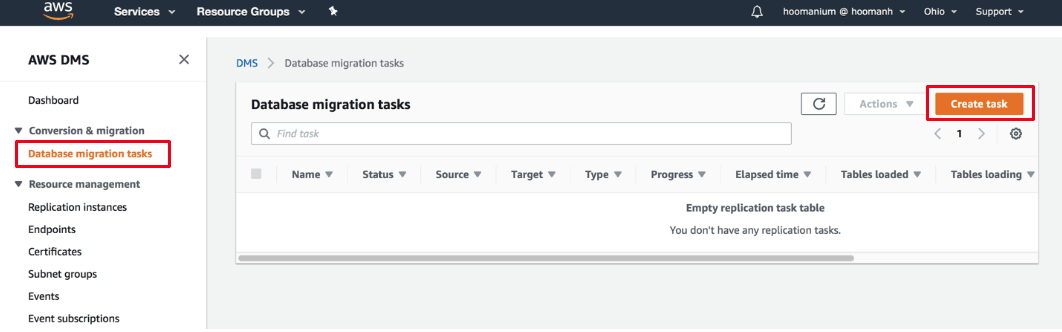 SQL Server to S3: Create Data Migration Task