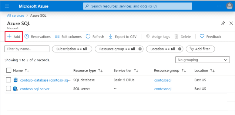 Azure SQL Database: Creating a Resource