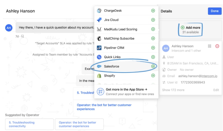 Intercom Salesforce Integration: Click Add more